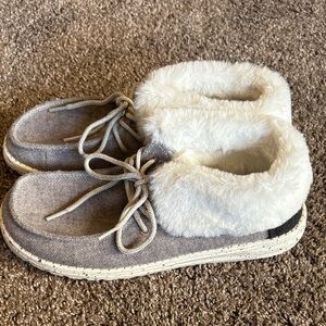 Hey Dude Black and White Fur-Lined Shoes NWOT